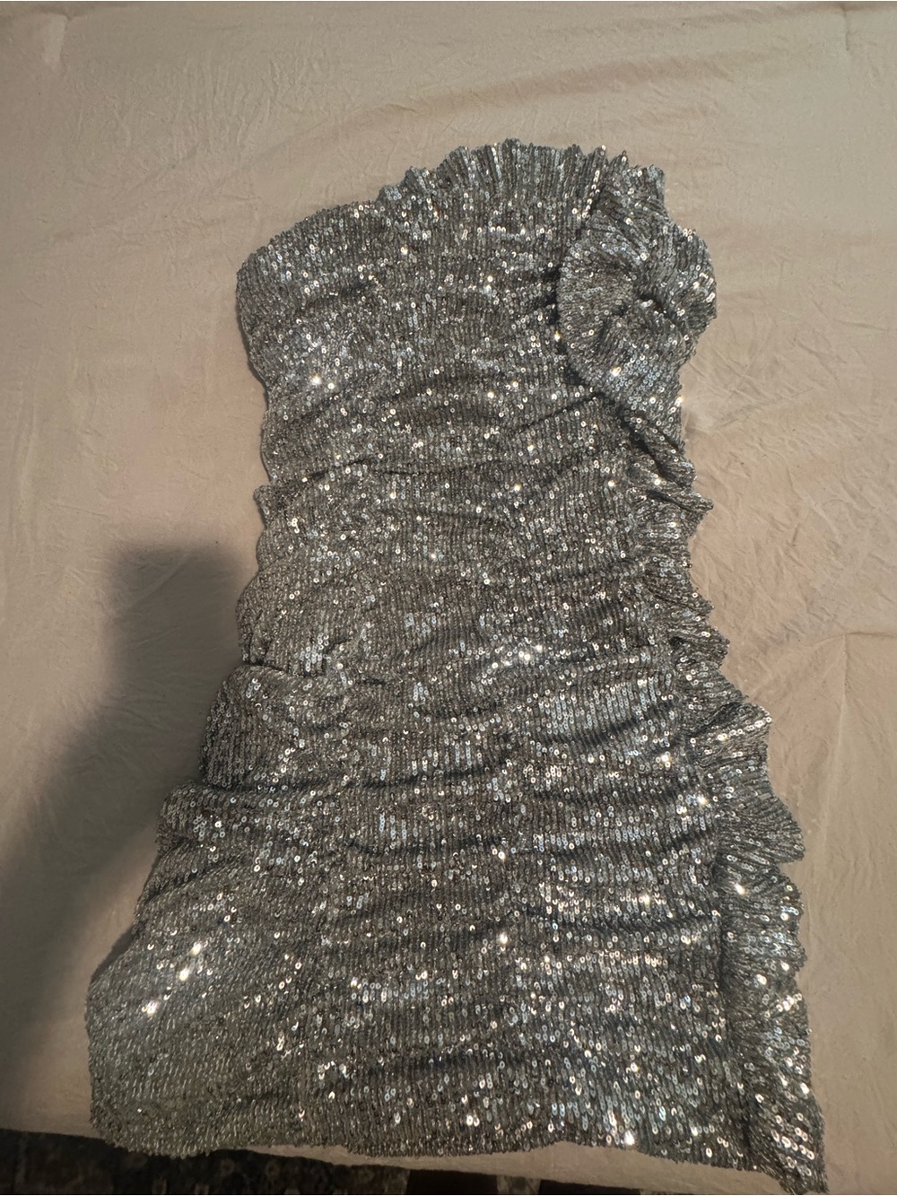 Zara Silver Sequin Strapless Ruched Dress